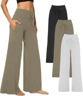 1/3 Pack Wide Leg Yoga Pants for Women, Comfy Lounge Pajama Sweatpants Loose Causal Palazzo with Pockets