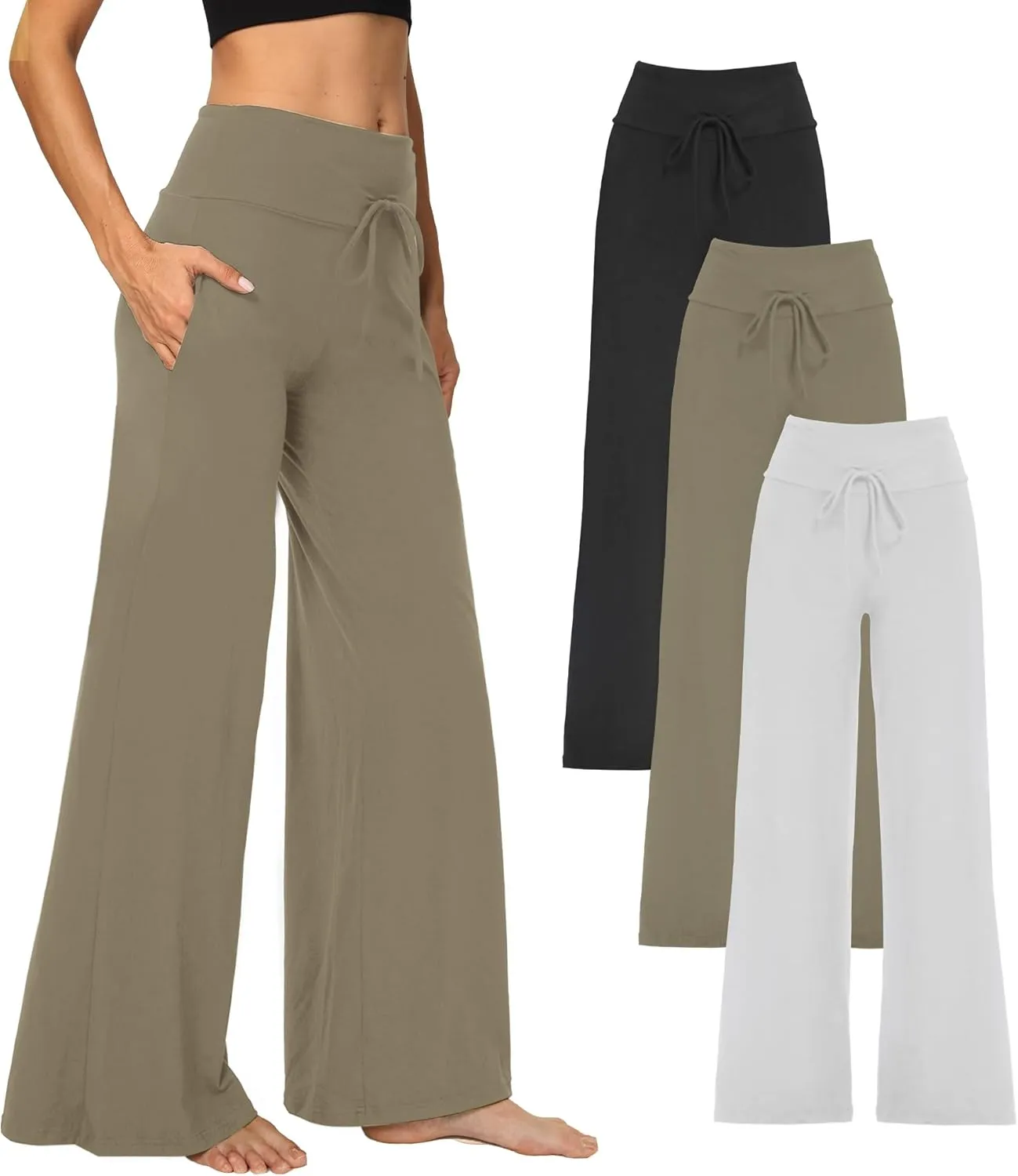 1/3 Pack Wide Leg Yoga Pants for Women, Comfy Lounge Pajama Sweatpants Loose Causal Palazzo with Pockets