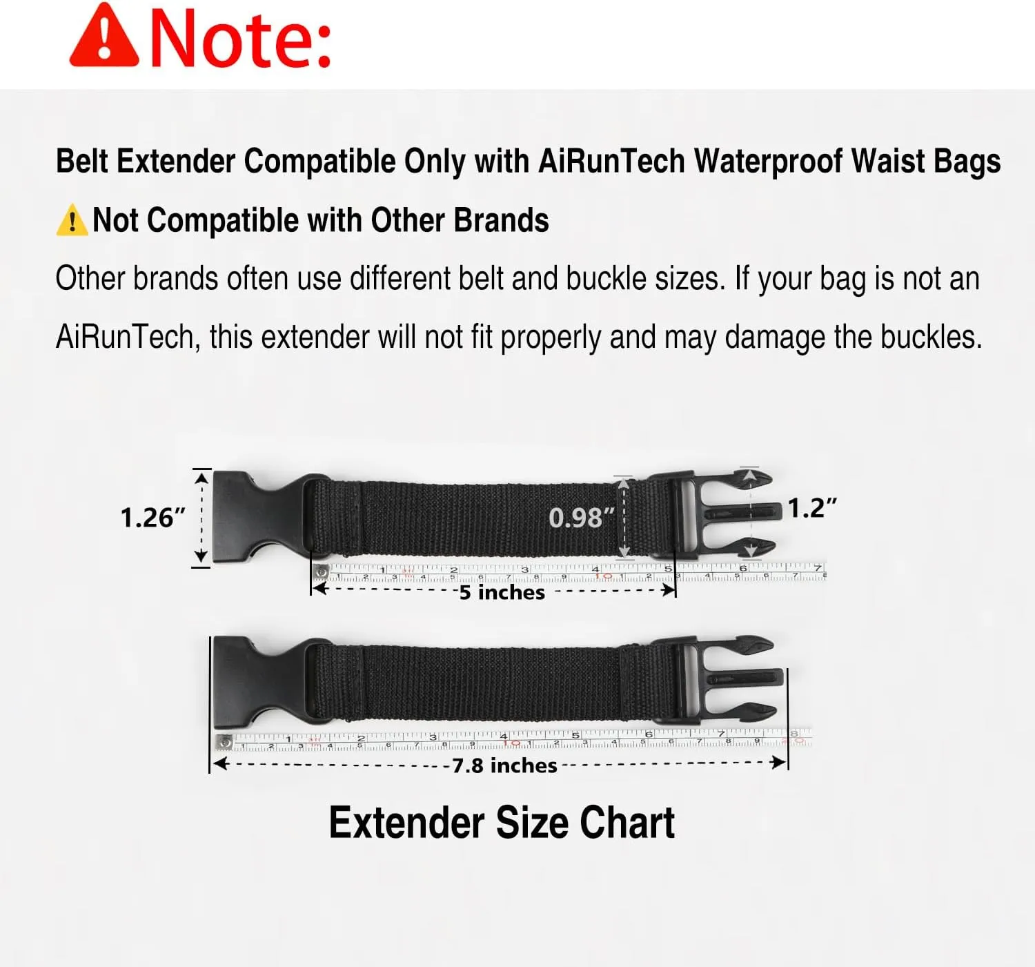 AiRunTech Extender Belt Adjustable Strap for Waterproof Fanny Pack/Pouch M 5"(2 Pack)