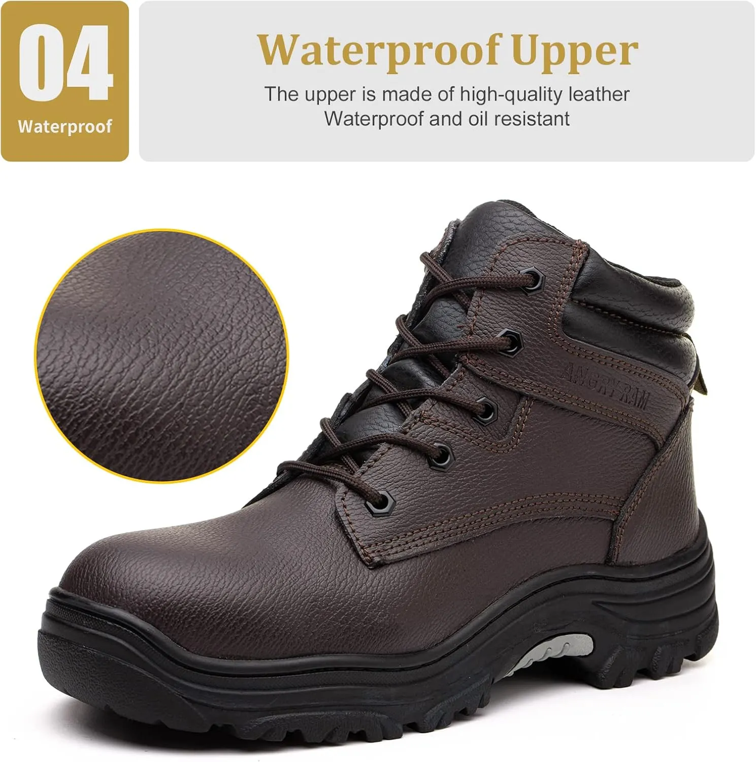 ANGRYRAM Work Boots for Men Steel Toe Boots Lightweight Indestructible Construction Safety Boots