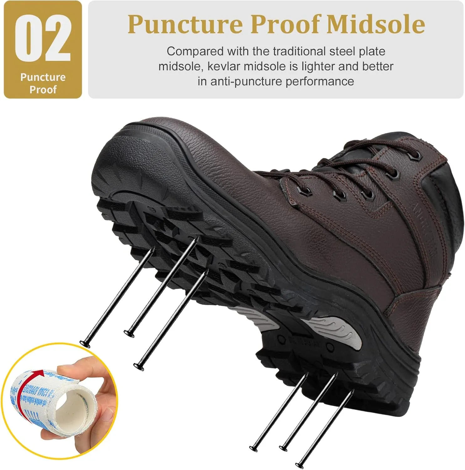 ANGRYRAM Work Boots for Men Steel Toe Boots Lightweight Indestructible Construction Safety Boots