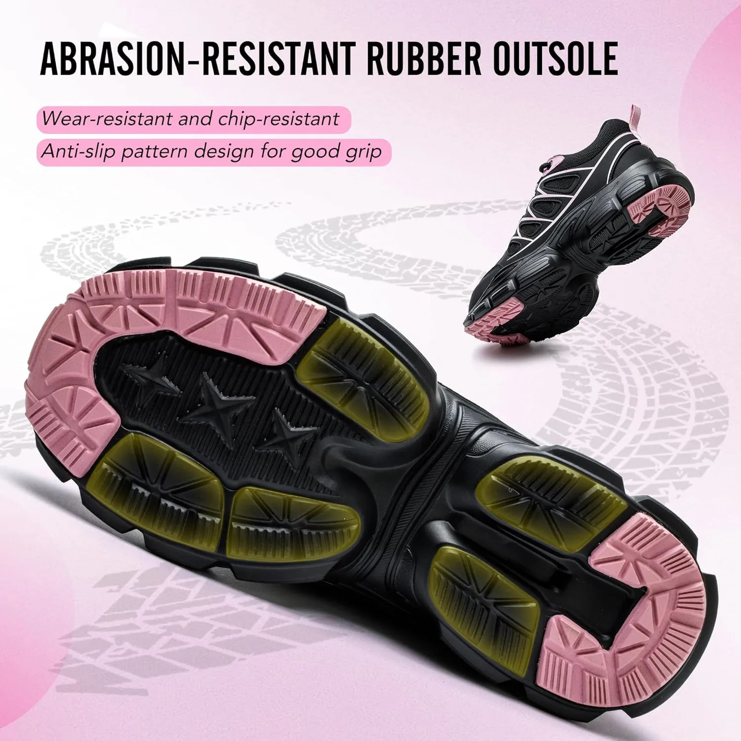 Asiman Steel Toe Shoes for Women Pink Safety Toe Shoes Breathable Lightweight Composite Work Sneakers