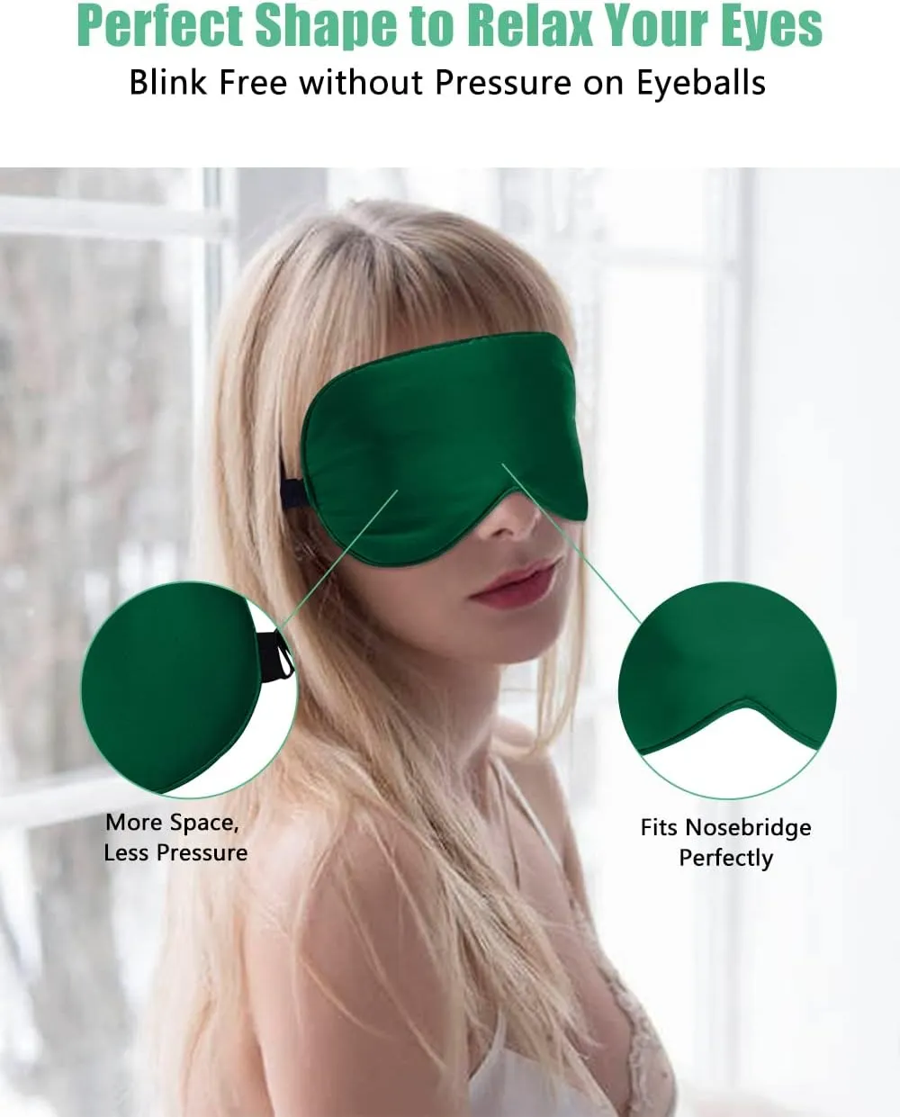 BeeVines Sleep Mask, 2 Pack 100% Real Natural Pure Silk Eye Masks with Adjustable Strap for Sleeping, Mulberry Silk Eye Shade Cover, Blocks Light Reduces Puffy Eyes Traveling Gifts (Black & Green)