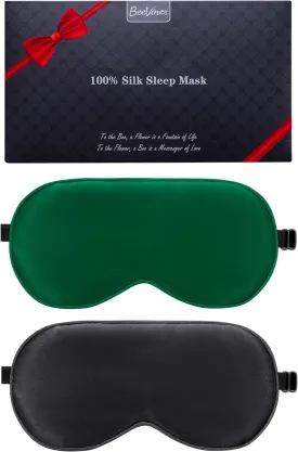 BeeVines Sleep Mask, 2 Pack 100% Real Natural Pure Silk Eye Masks with Adjustable Strap for Sleeping, Mulberry Silk Eye Shade Cover, Blocks Light Reduces Puffy Eyes Traveling Gifts (Black & Green)