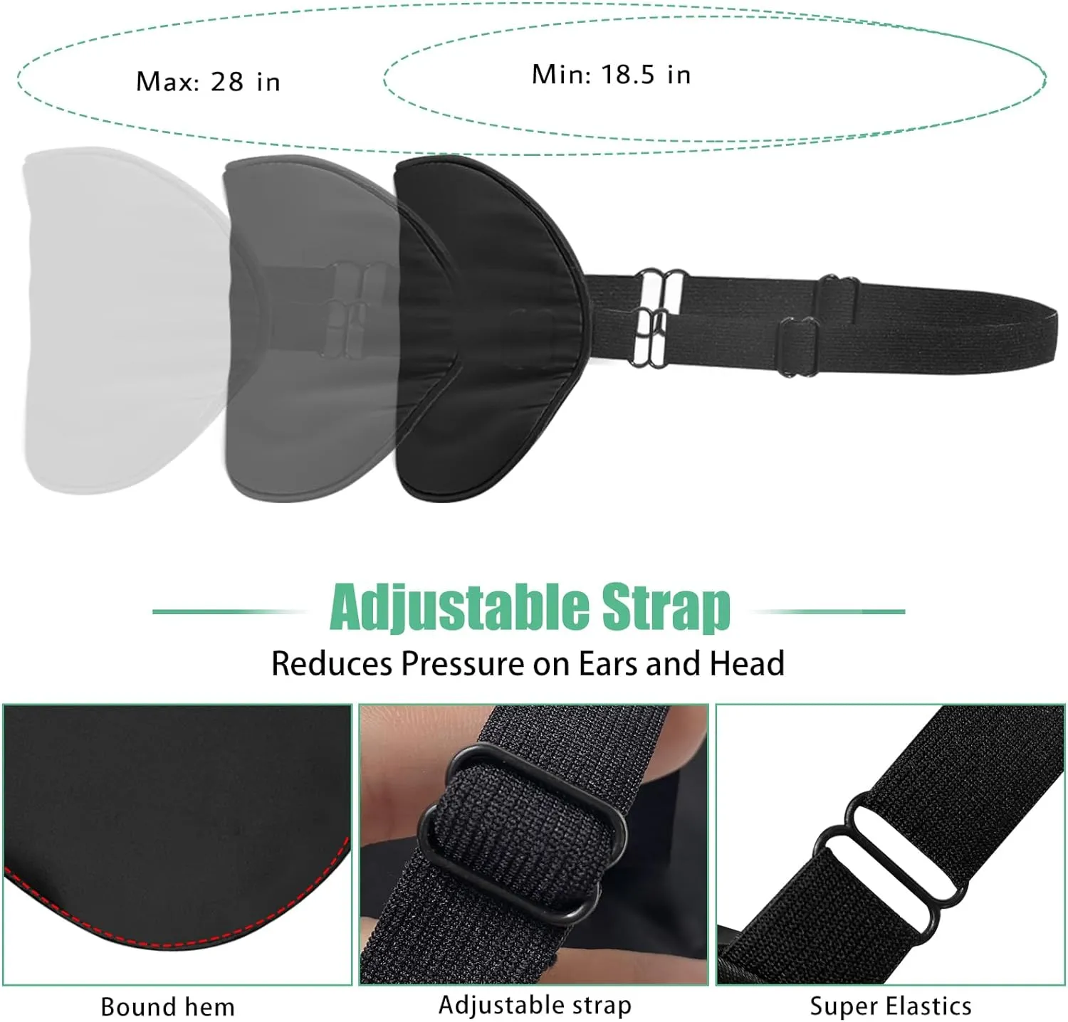 BeeVines Sleep Mask, 2 Pack 100% Real Natural Pure Silk Eye Masks with Adjustable Strap for Sleeping, Mulberry Silk Eye Shade Cover, Blocks Light Reduces Puffy Eyes Traveling Gifts (Black & Green)