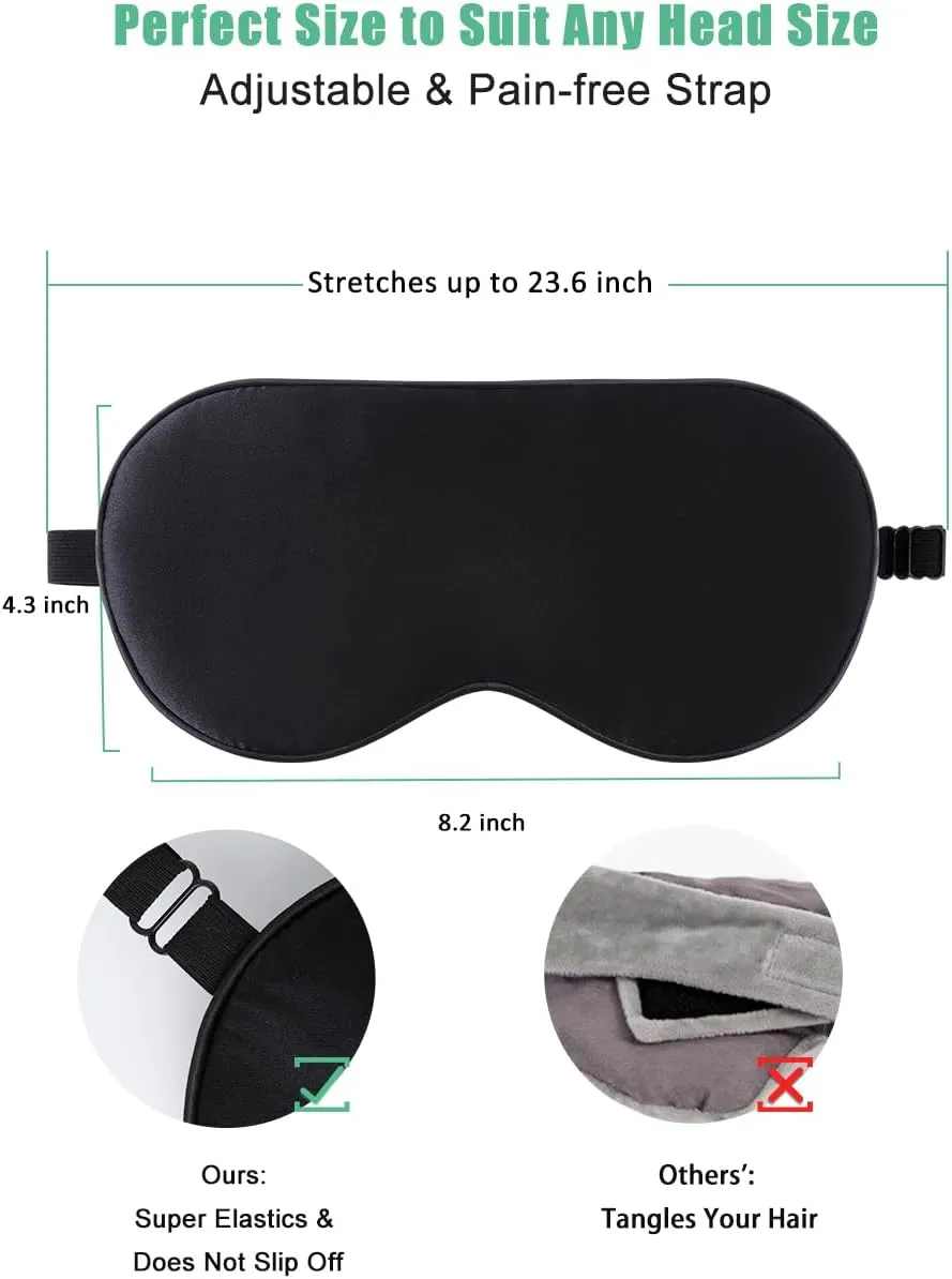 BeeVines Sleep Mask, 2 Pack 100% Real Natural Pure Silk Eye Masks with Adjustable Strap for Sleeping, Mulberry Silk Eye Shade Cover, Blocks Light Reduces Puffy Eyes Traveling Gifts (Black & Red)
