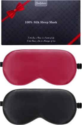 BeeVines Sleep Mask, 2 Pack 100% Real Natural Pure Silk Eye Masks with Adjustable Strap for Sleeping, Mulberry Silk Eye Shade Cover, Blocks Light Reduces Puffy Eyes Traveling Gifts (Black & Red)
