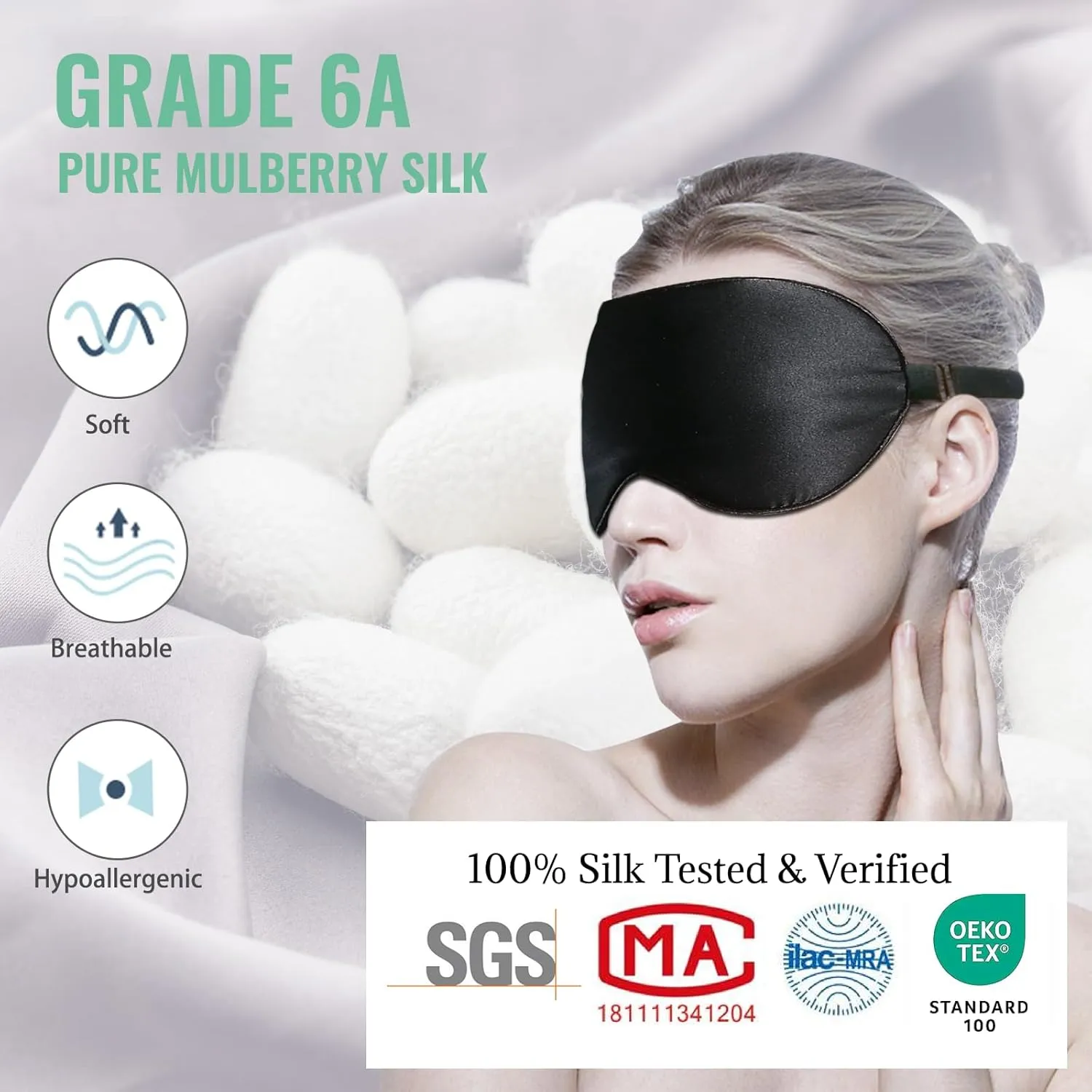 BeeVines Sleep Mask, 2 Pack 100% Real Natural Silk Eye Masks with Adjustable Strap for Sleeping, Mulberry Silk Eye Shade Cover, Blocks Light Reduces Puffy Eyes Traveling Gifts(Black & Galaxy Grey)