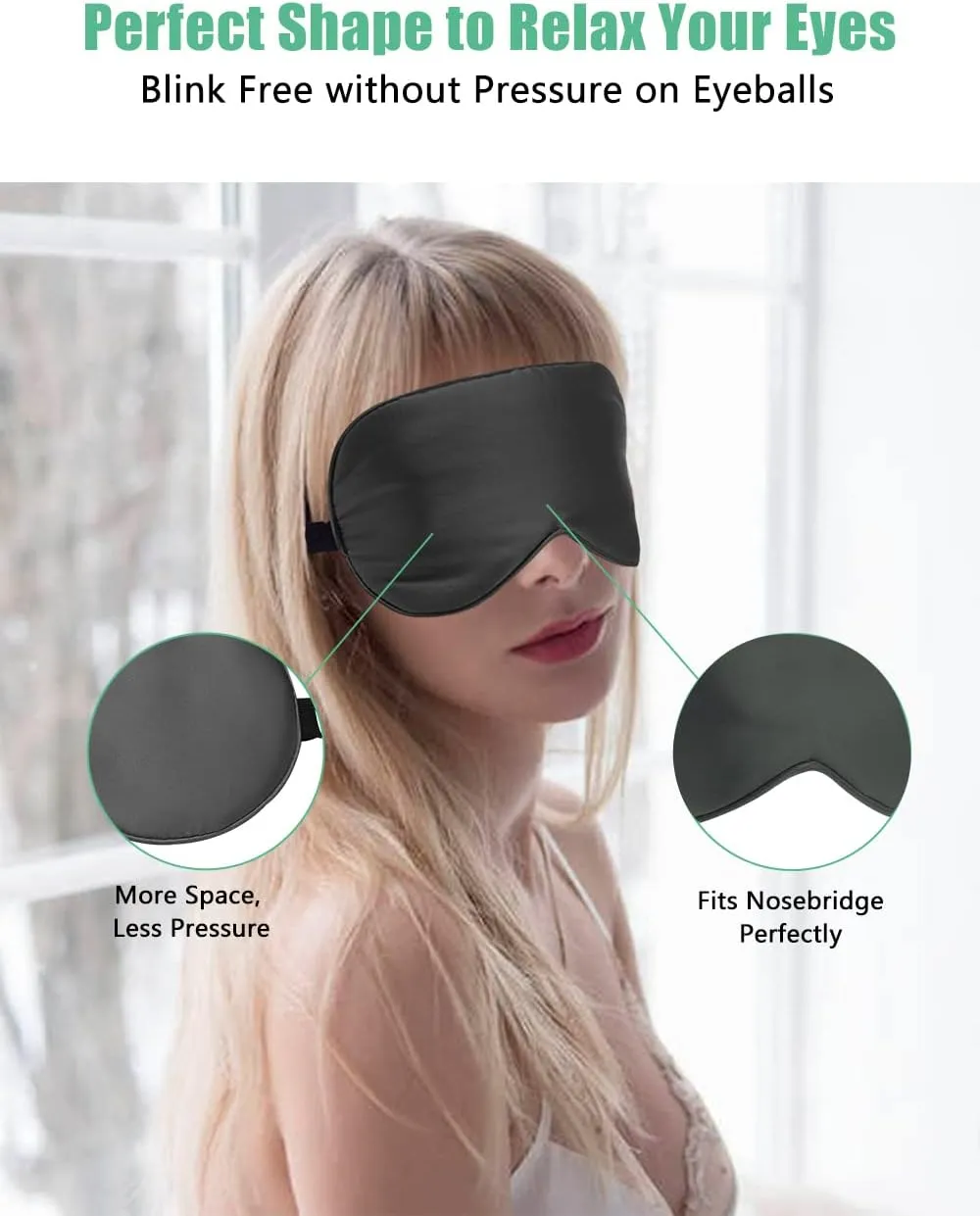 BeeVines Sleep Mask, 2 Pack 100% Real Natural Silk Eye Masks with Adjustable Strap for Sleeping, Mulberry Silk Eye Shade Cover, Blocks Light Reduces Puffy Eyes Traveling Gifts(Black & Galaxy Grey)