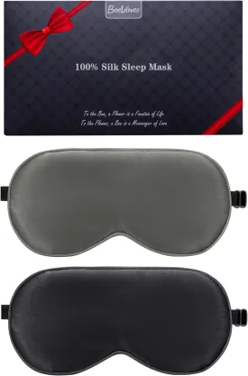 BeeVines Sleep Mask, 2 Pack 100% Real Natural Silk Eye Masks with Adjustable Strap for Sleeping, Mulberry Silk Eye Shade Cover, Blocks Light Reduces Puffy Eyes Traveling Gifts(Black & Galaxy Grey)