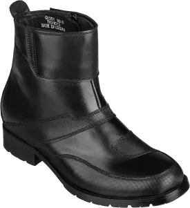 CALTO Men's Invisible Height Increasing Elevator Shoes - Black Leather Zipper High-top Biker Boots - 3.3 Inches Taller - G6251 - Size 9 D(M) US