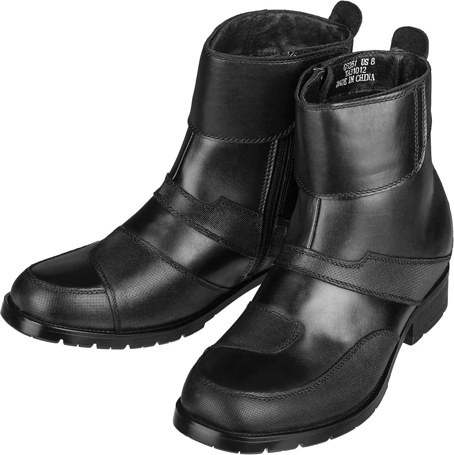 CALTO Men's Invisible Height Increasing Elevator Shoes - Black Leather Zipper High-top Biker Boots - 3.3 Inches Taller - G6251 - Size 9 D(M) US