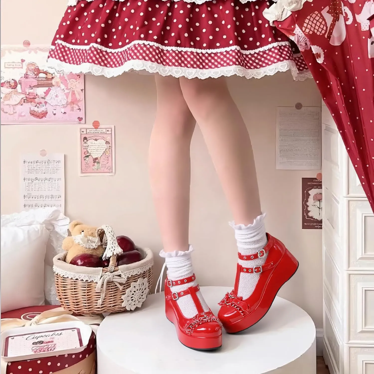 CELNEPHO Mary Jane Shoes Women Cute Ankle Strap Platform Wedge High Heel Pumps Gothic Party Dress Shoes for Women