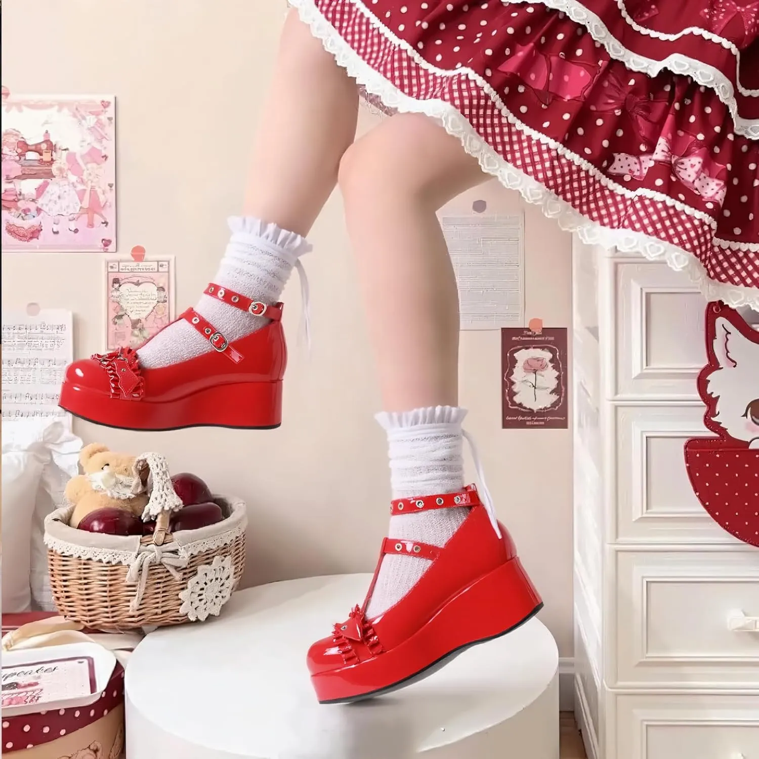 CELNEPHO Mary Jane Shoes Women Cute Ankle Strap Platform Wedge High Heel Pumps Gothic Party Dress Shoes for Women