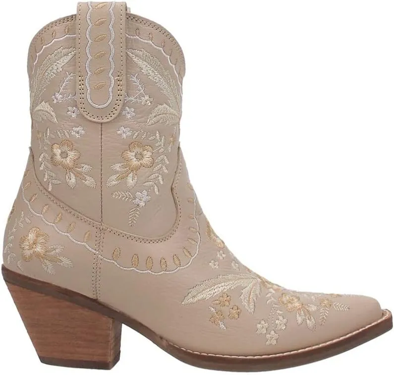 Dingo Womens Primrose Embroidered Floral Snip Toe Casual Boots Ankle Mid Heel 2-3" - Black