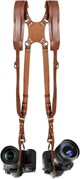 Double Camera Harness, Adjustable Camera Straps for Photographers, Dual Camera Strap Accessories for 2 Cameras (Brown)