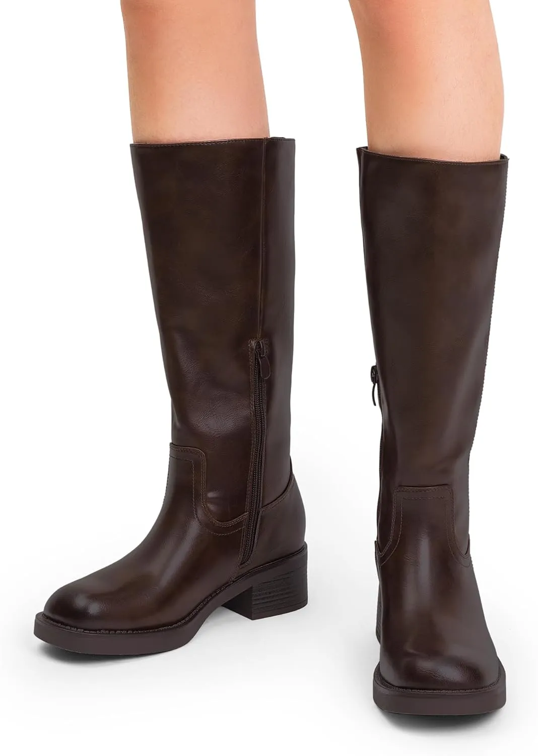 DREAM PAIRS Womens Knee High Boots Square Toe Platform Chunky Block Heel Banana Campus Boots for Women Comfortable Low Heel Side Zipper Womens Riding Tall Boots