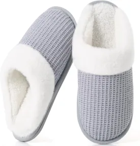 DULCET Slippers for Women,Memory Foam with Fuzzy Collar Indoor House Slippers Bedroom Non-slip Plush Slippers.