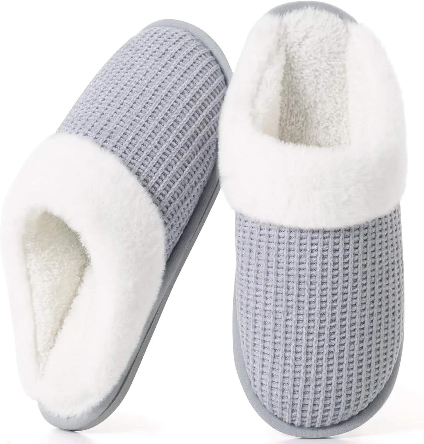 DULCET Slippers for Women,Memory Foam with Fuzzy Collar Indoor House Slippers Bedroom Non-slip Plush Slippers.