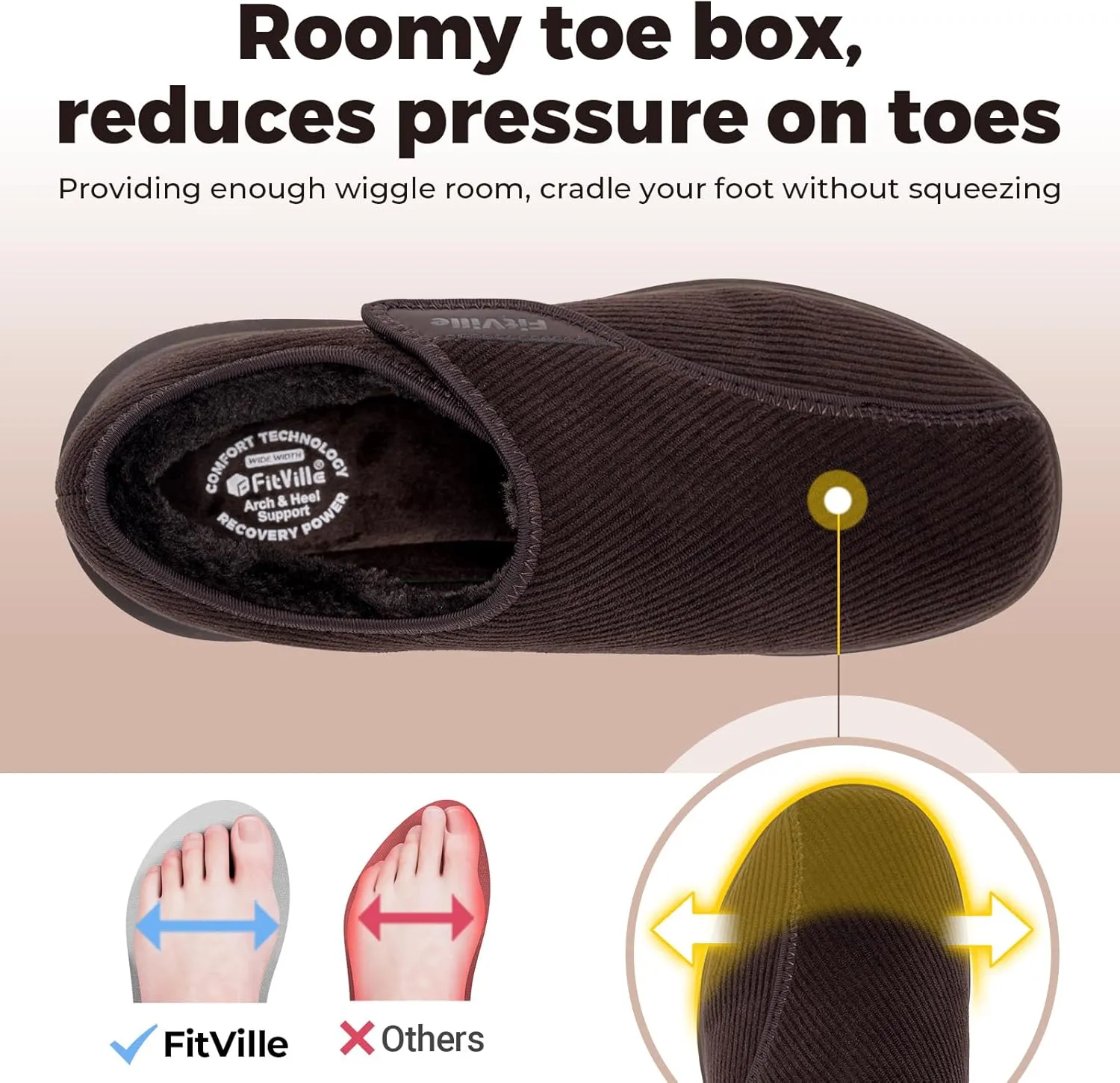 FitVille Diabetic Shoes for Men Extra Wide Width Adjustable Straps Men's Diabetic Shoes with Warm Fur Lining Diabetic Slippers for Men Extra Wide Width Foot Pain Relief Neuropathy