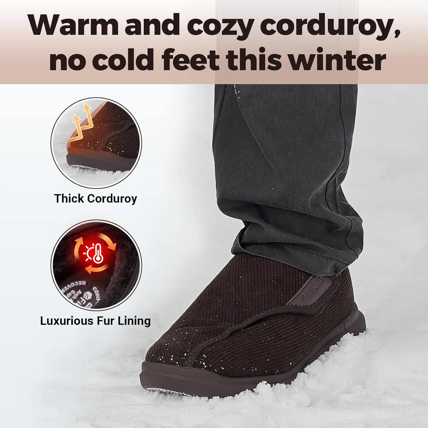 FitVille Diabetic Shoes for Men Extra Wide Width Adjustable Straps Men's Diabetic Shoes with Warm Fur Lining Diabetic Slippers for Men Extra Wide Width Foot Pain Relief Neuropathy