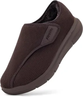FitVille Diabetic Shoes for Men Extra Wide Width Adjustable Straps Men's Diabetic Shoes with Warm Fur Lining Diabetic Slippers for Men Extra Wide Width Foot Pain Relief Neuropathy