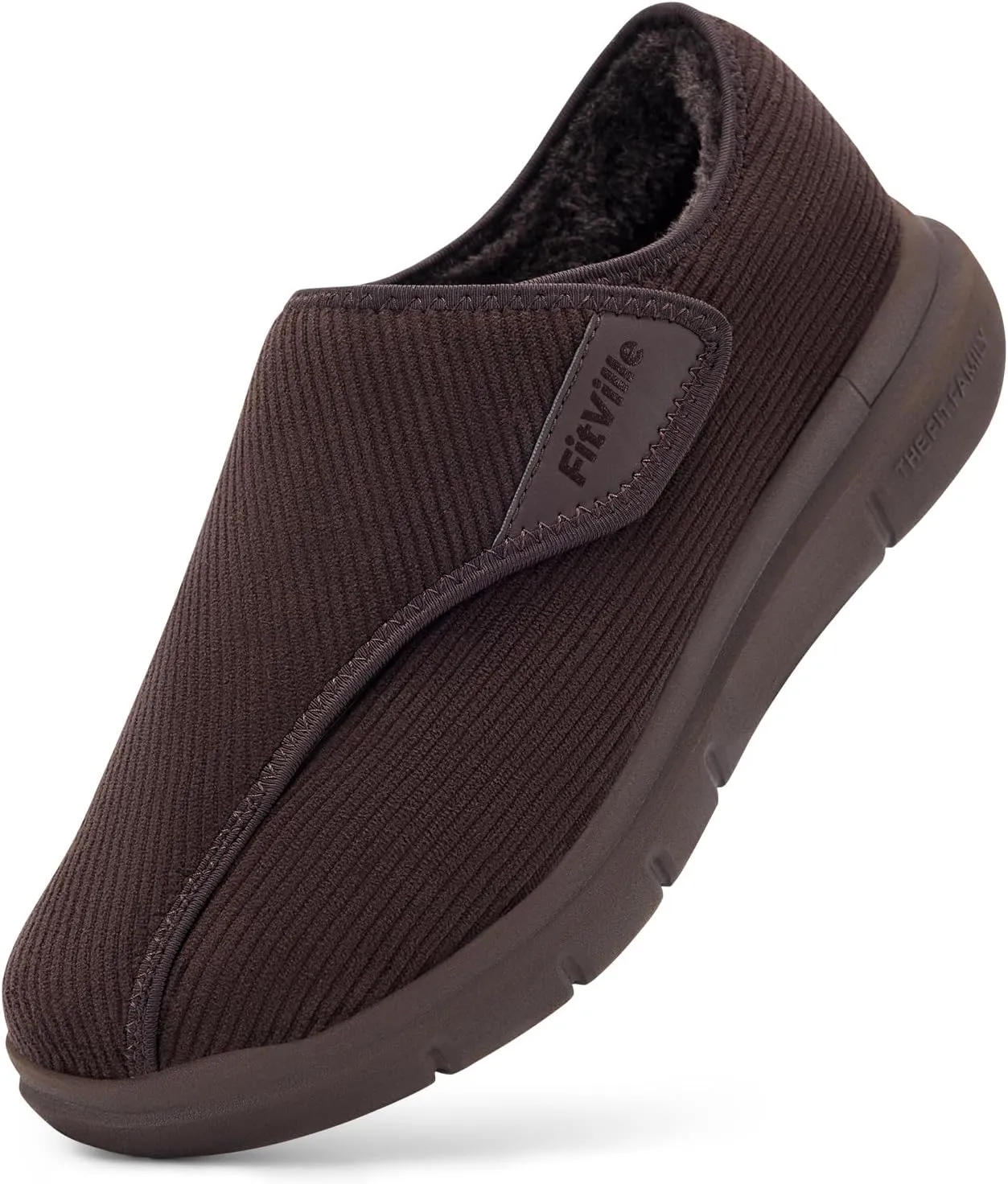 FitVille Diabetic Shoes for Men Extra Wide Width Adjustable Straps Men's Diabetic Shoes with Warm Fur Lining Diabetic Slippers for Men Extra Wide Width Foot Pain Relief Neuropathy