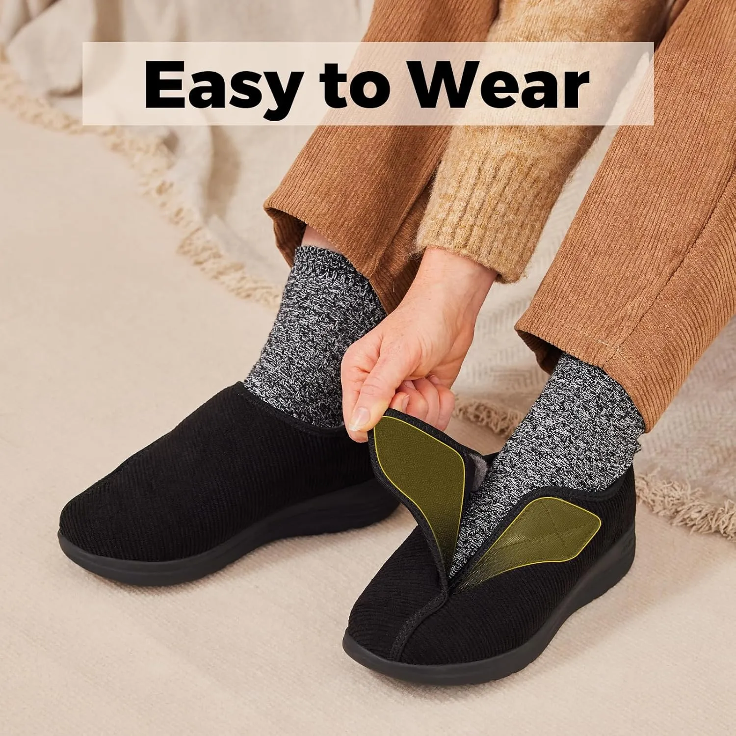 FitVille Diabetic Shoes for Women Wide Width Adjustable Straps with Warm Fur Lining - Diabetic Slippers for Foot Pain Relief and Swollen Feet