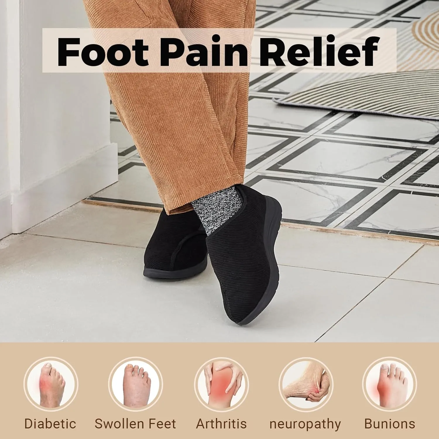 FitVille Diabetic Shoes for Women Wide Width Adjustable Straps with Warm Fur Lining - Diabetic Slippers for Foot Pain Relief and Swollen Feet