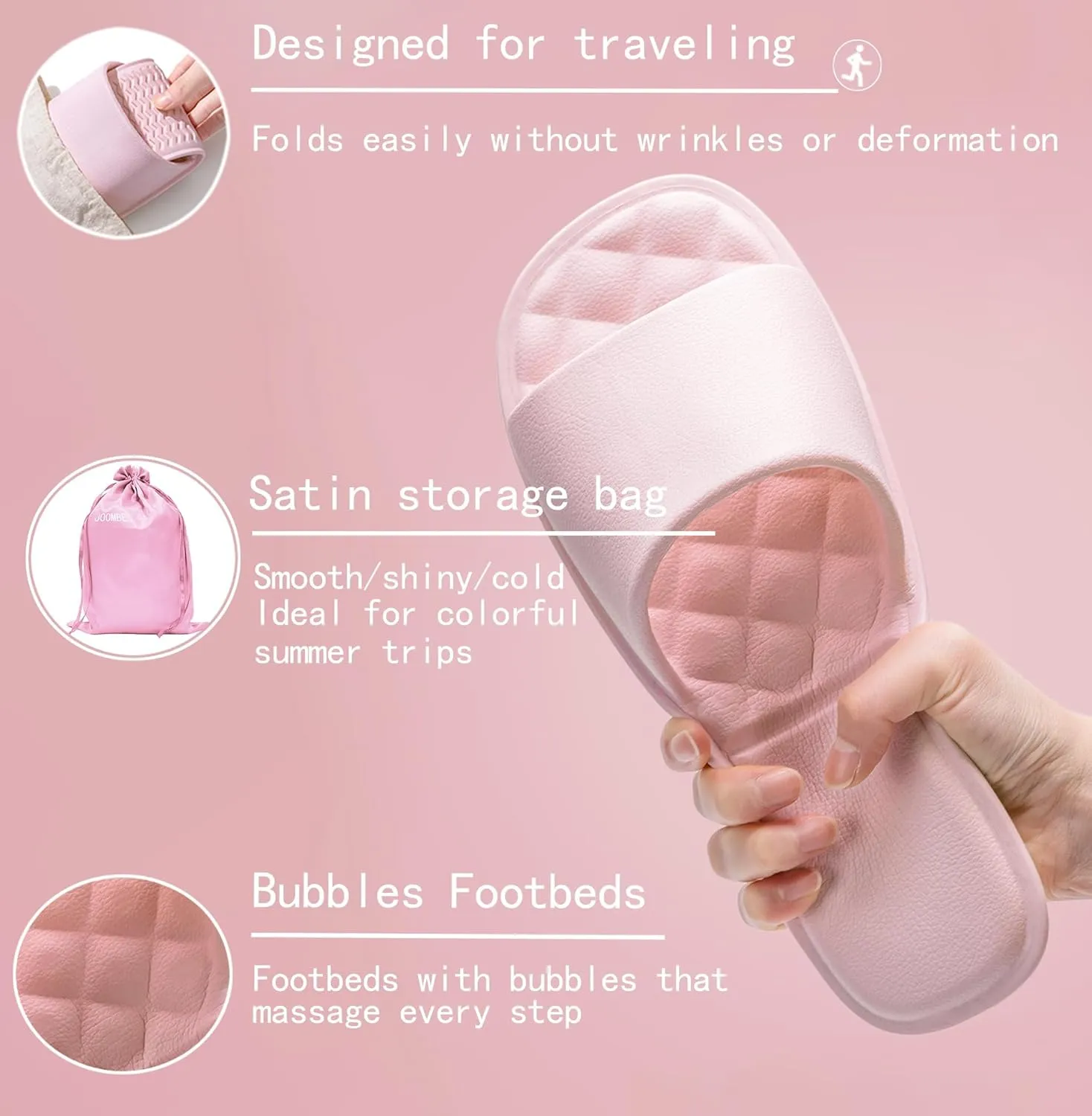 Foldable Travel Slippers with Satin Storage Bag, Non Slip Shower Shoes Lightweight Hotel Slippers Space Saving Business Trips Slippers for Women and Men