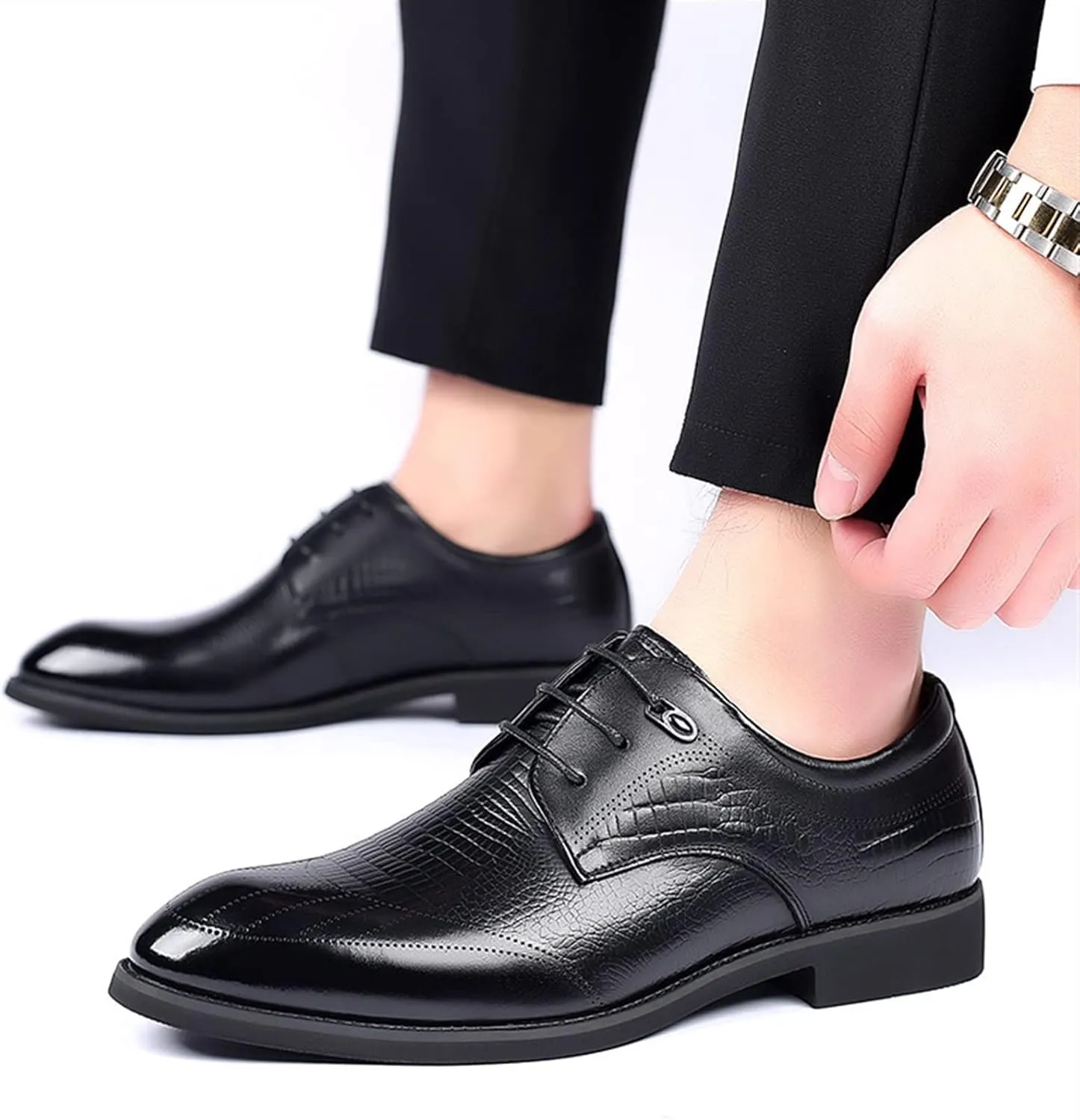 Formal Shoes Dress Oxford for Men Lace Up Crocodile Print Height Increasing Elevator 2.3inch Leather Block Heel Anti-Slip Low Top Non Slip Classic Suitable for Many Occasions.