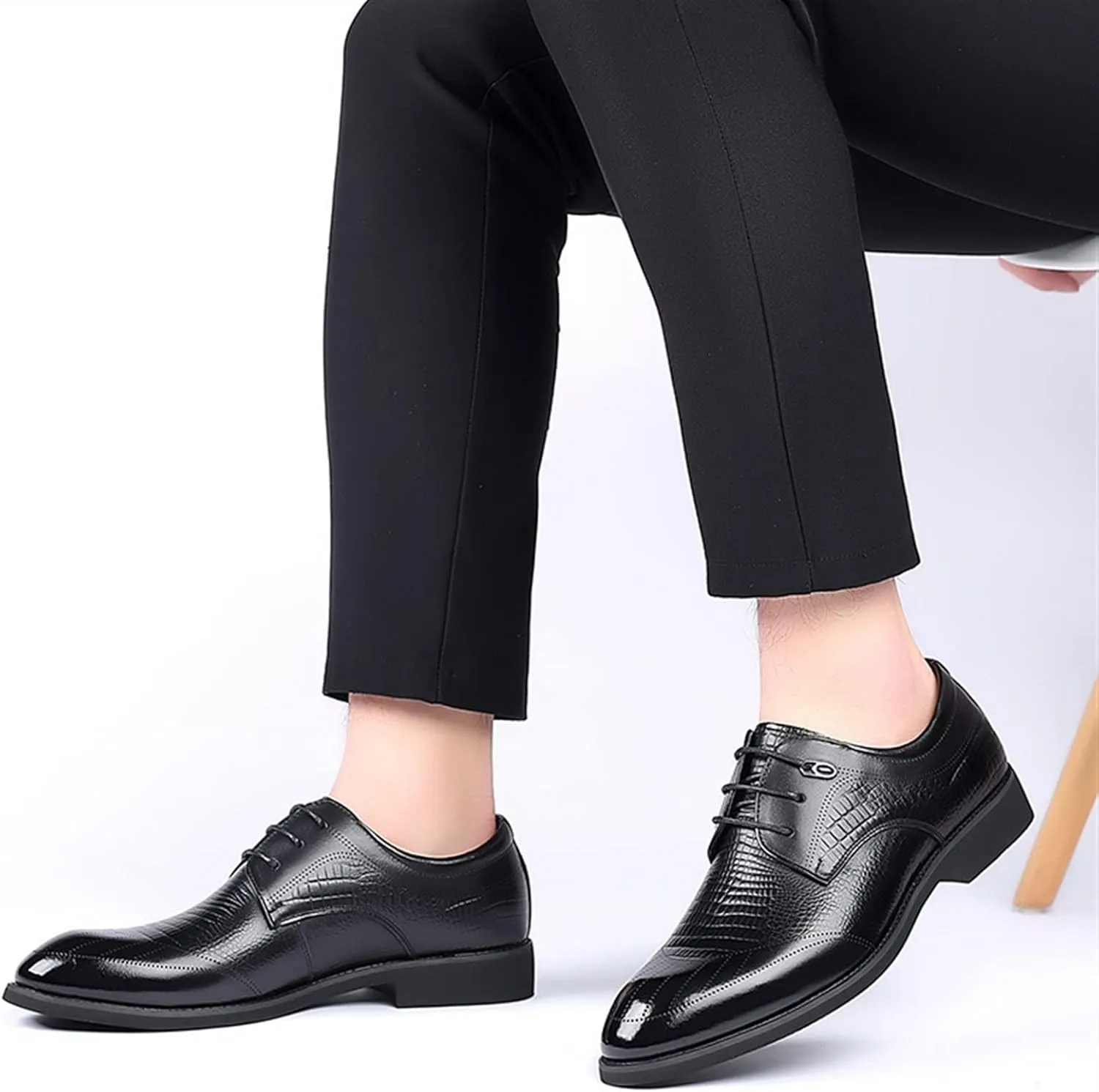 Formal Shoes Dress Oxford for Men Lace Up Crocodile Print Height Increasing Elevator 2.3inch Leather Block Heel Anti-Slip Low Top Non Slip Classic Suitable for Many Occasions.