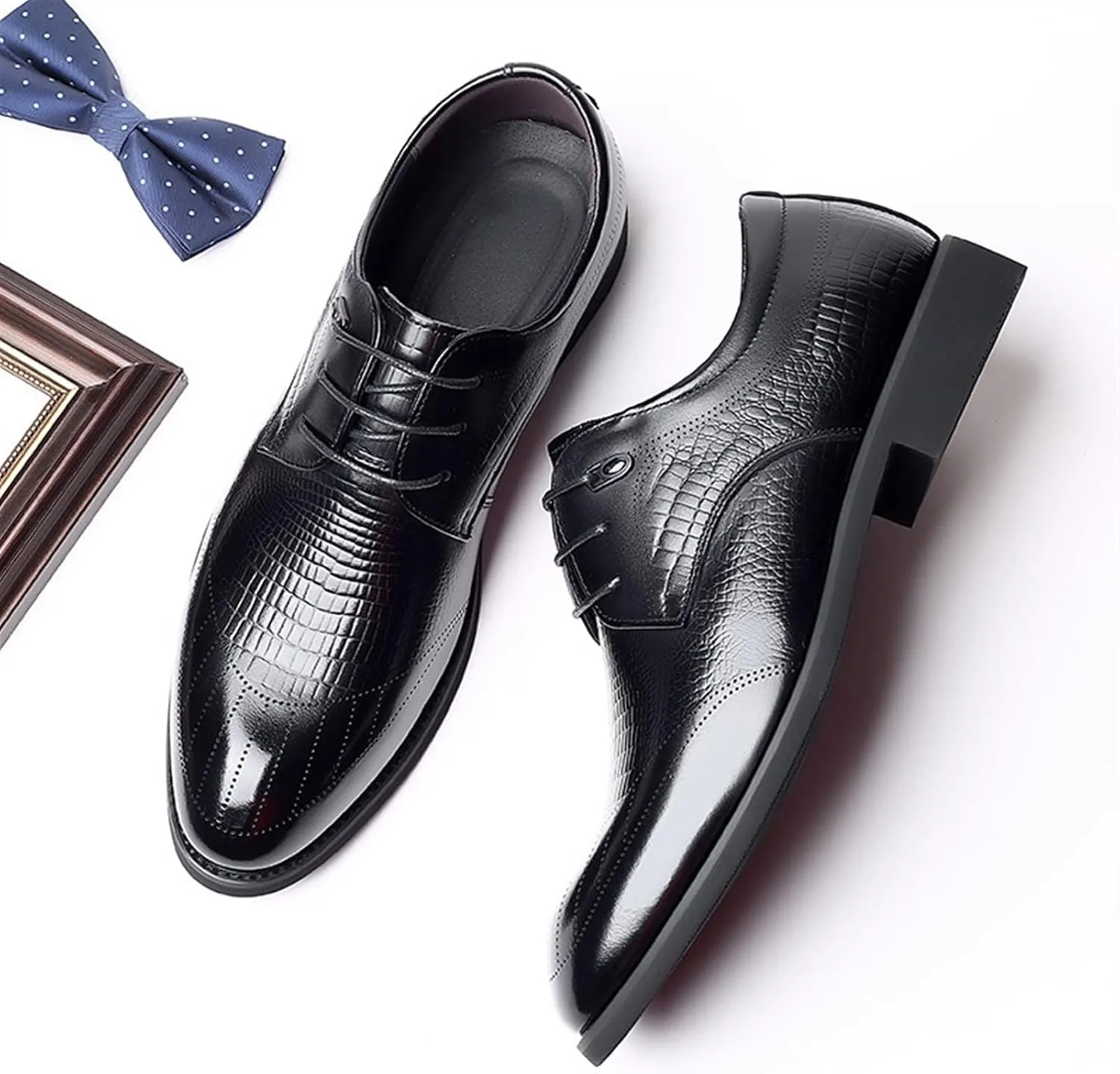 Formal Shoes Dress Oxford for Men Lace Up Crocodile Print Height Increasing Elevator 2.3inch Leather Block Heel Anti-Slip Low Top Non Slip Classic Suitable for Many Occasions.