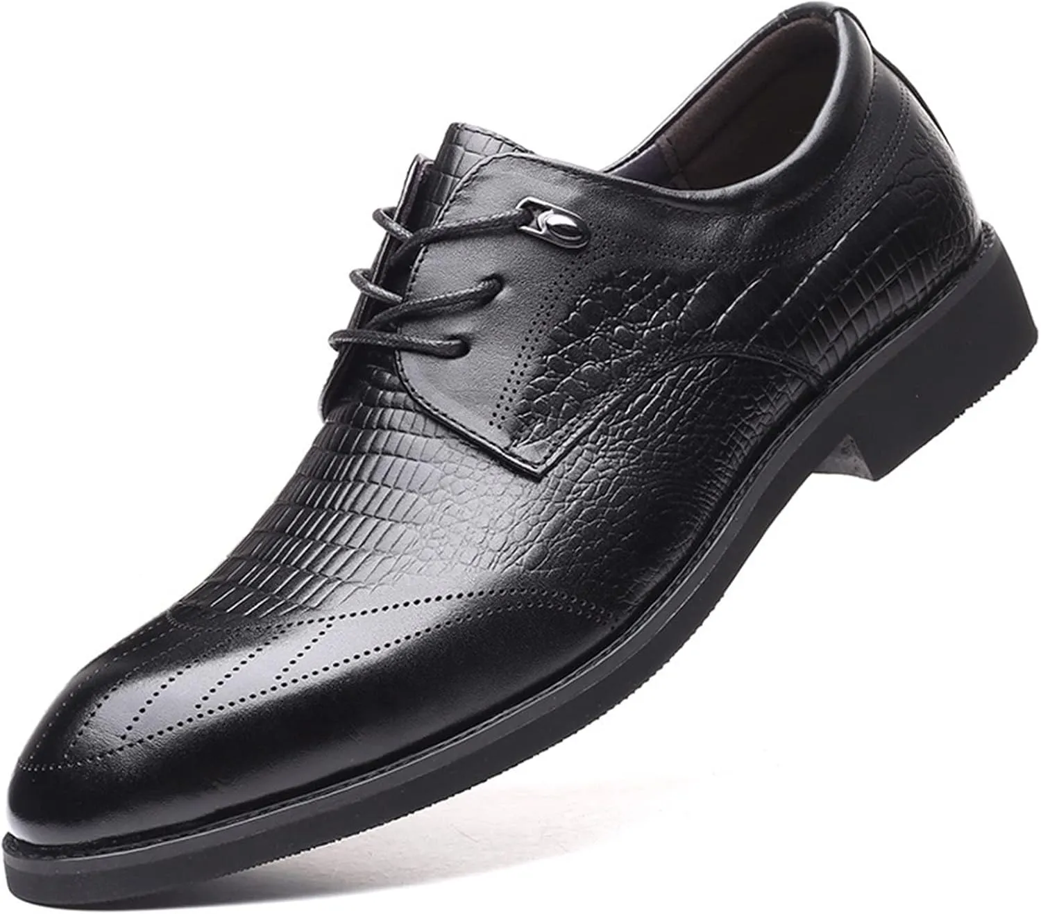 Formal Shoes Dress Oxford for Men Lace Up Crocodile Print Height Increasing Elevator 2.3inch Leather Block Heel Anti-Slip Low Top Non Slip Classic Suitable for Many Occasions.