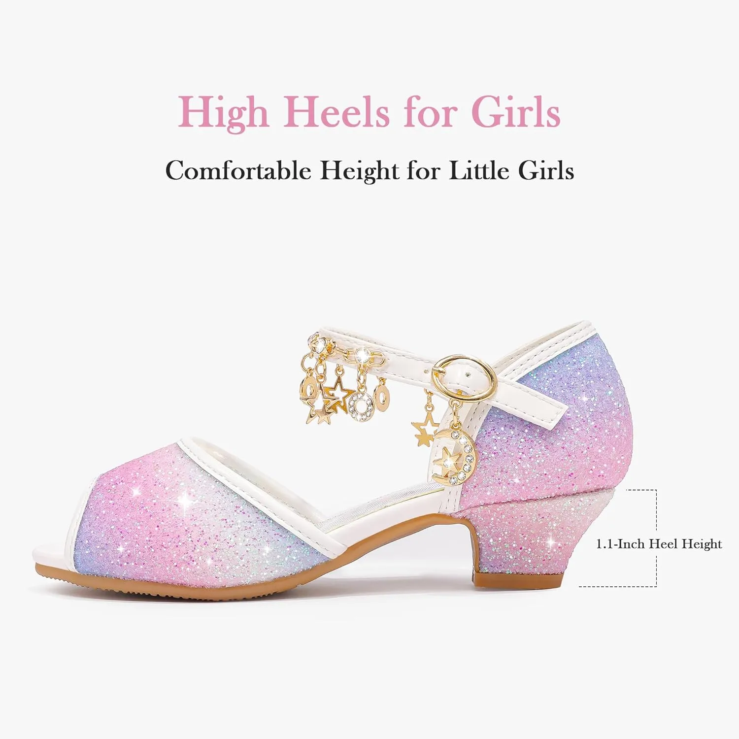 Furdeour Sparkly Girls Dress Shoes Princess Shoes High Heels Peep Toe Low Heel Glitter Toddler Big Kid Wedding Party
