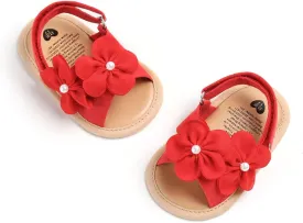 GDSDYM Infant Baby Girls Summer Sandals with Flower Bowknot Soft Sole Wedding Dress Flats Newborn First Walkers Crib Dress Shoes
