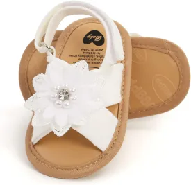 GDSDYM Infant Baby Girls Summer Sandals with Flower Bowknot Soft Sole Wedding Dress Flats Newborn First Walkers Crib Dress Shoes