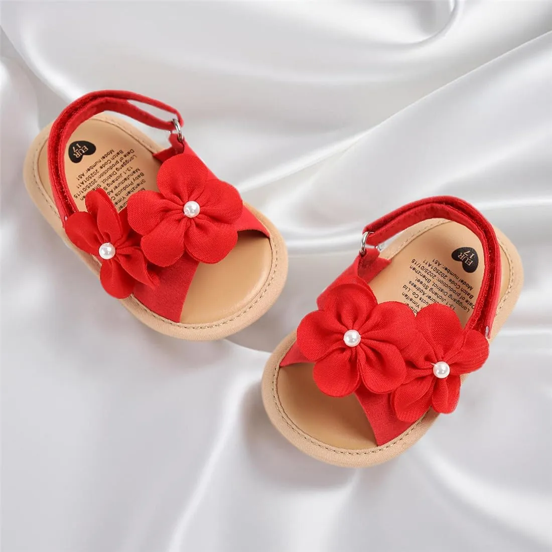 GDSDYM Infant Baby Girls Summer Sandals with Flower Bowknot Soft Sole Wedding Dress Flats Newborn First Walkers Crib Dress Shoes