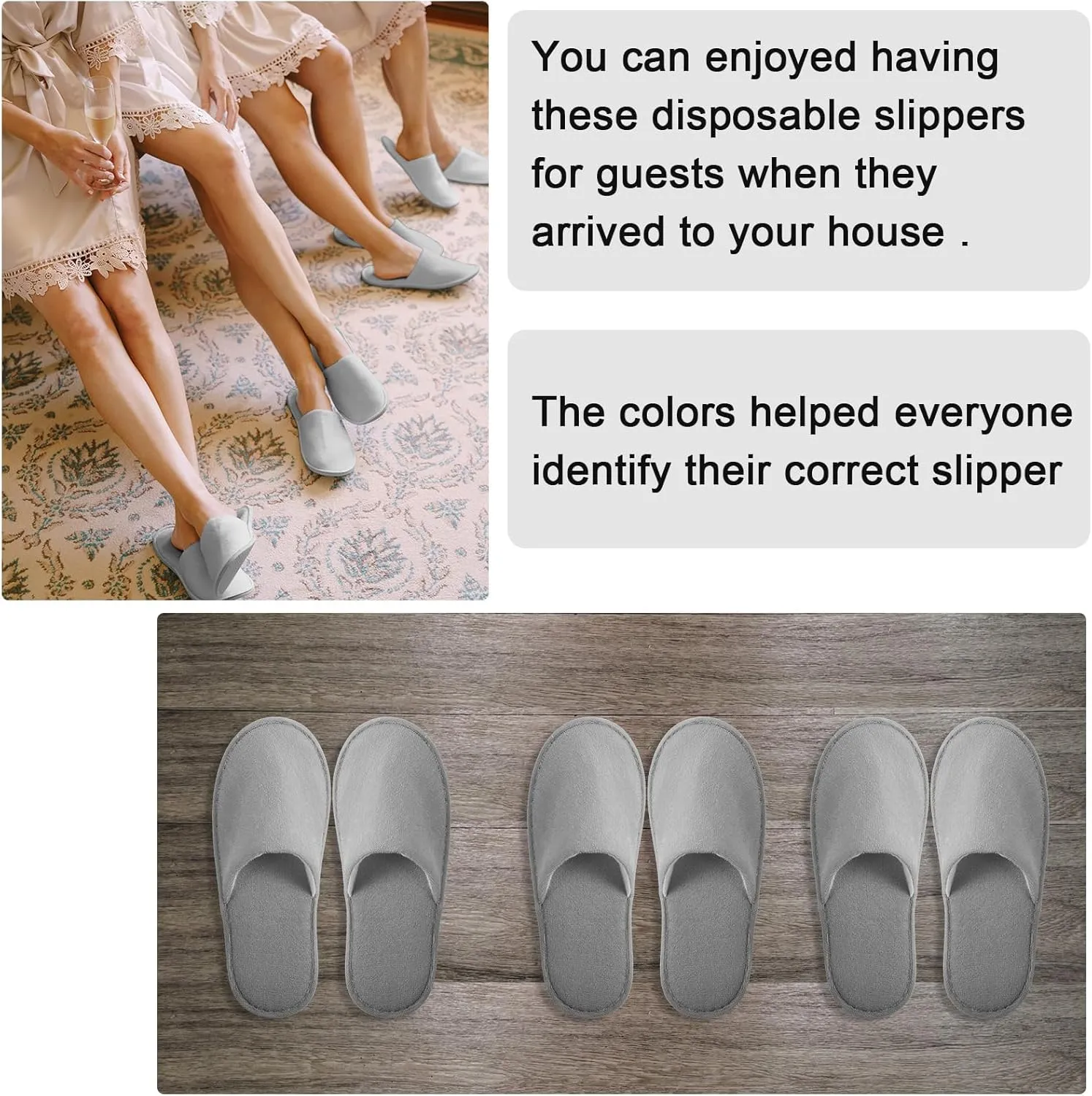 Geyoga 24 Pairs Disposable Slippers for Guests Bulk 2 Size Cotton Hotel Spa House Slippers for Graduation Wedding Party Shoeless Home Travel Individually Wrapped