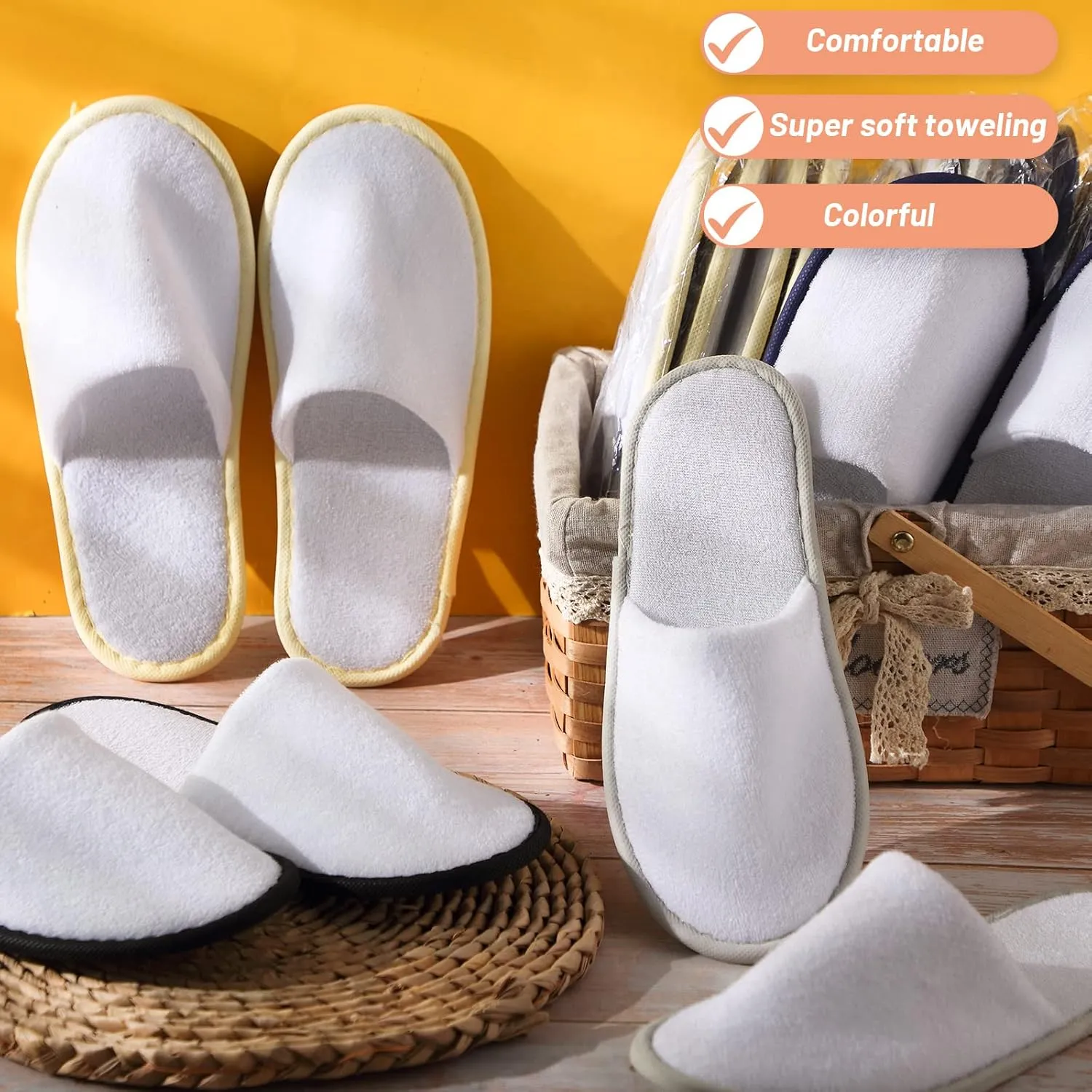 Geyoga 24 Pairs Disposable Slippers for Guests Bulk 2 Size Cotton Hotel Spa House Slippers for Graduation Wedding Party Shoeless Home Travel Individually Wrapped