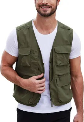 Gihuo Men's Utility Fishing Vest Lightweight Outdoor Work Safari Travel Cargo Vest with Multi-Pockets