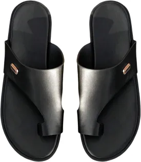 GORGLITTER Men's Beach Leather Sandals 2025 Slide Footwear Round Flip Flops Pu Slip On Slippers