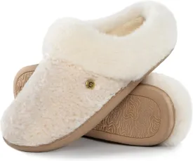 HomeTop Women's Comfy Clog Slippers Soft Warm Non-slip Indoor House Shoes with Fuzzy Collar