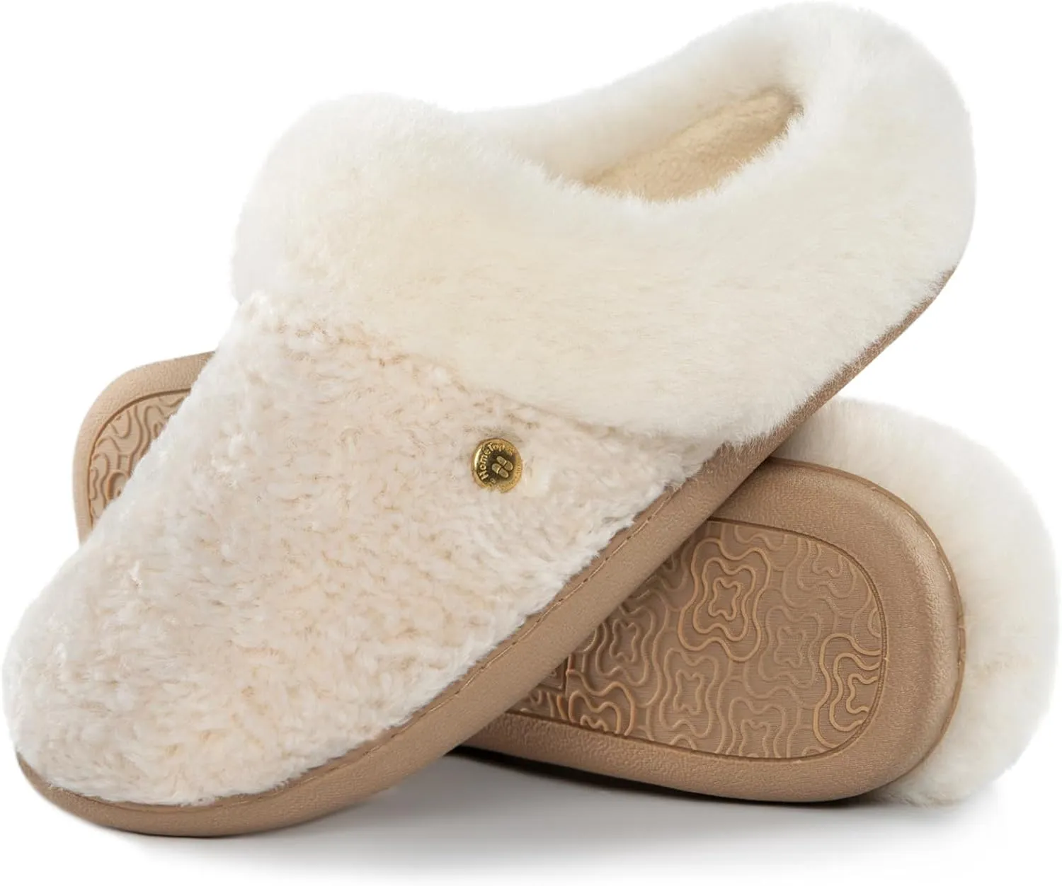 HomeTop Women's Comfy Clog Slippers Soft Warm Non-slip Indoor House Shoes with Fuzzy Collar