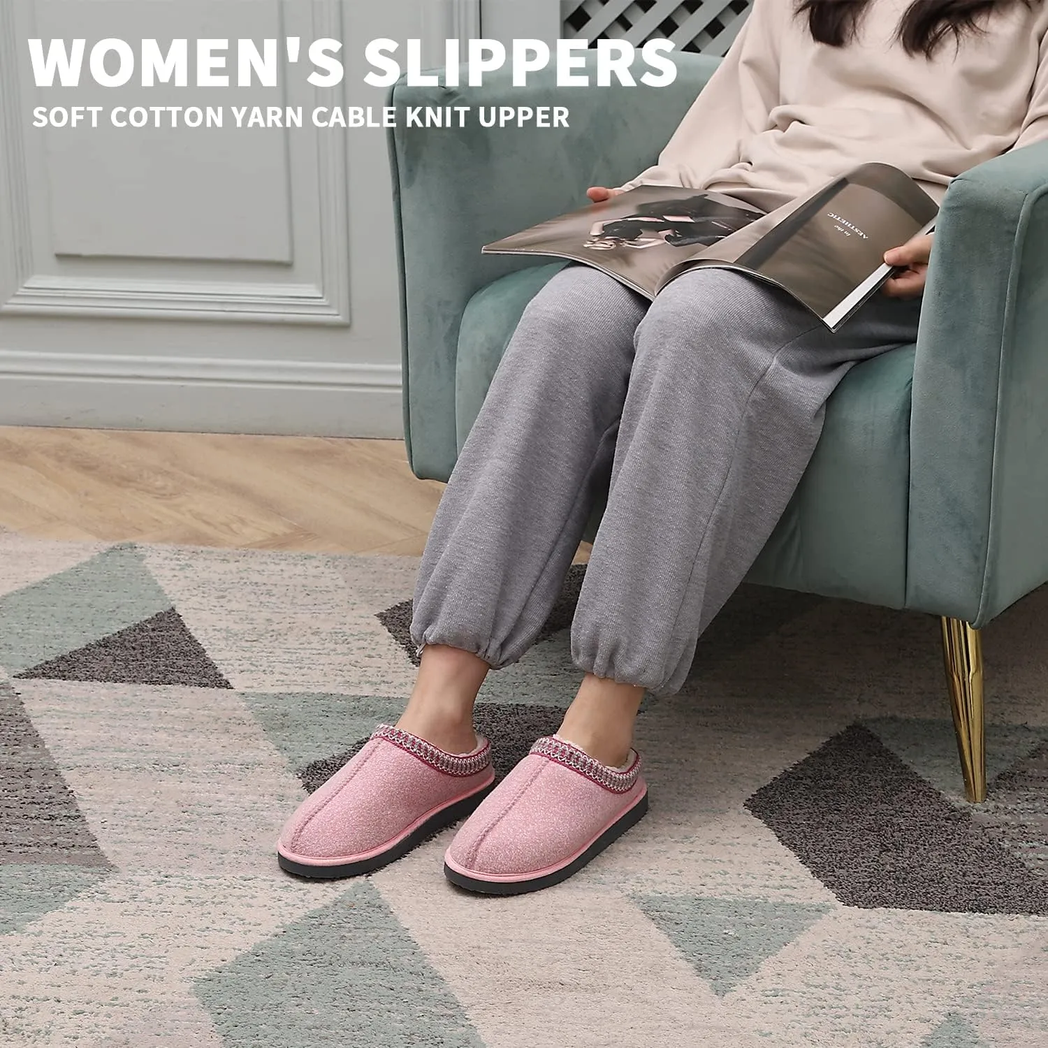Homitem House Bedroom Slippers for Women Platform Shoes Indoor and Outdoor with Fuzzy Lining Hard Sole Memory Foam Slip on