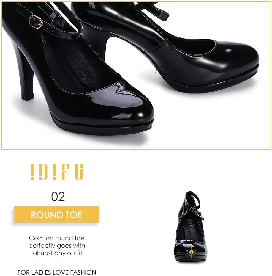 IDIFU Women's Tracy Platform High Heels Closed Toe Pumps Strappy Cross Ankle Strap Shoes for Casual Work Wedding