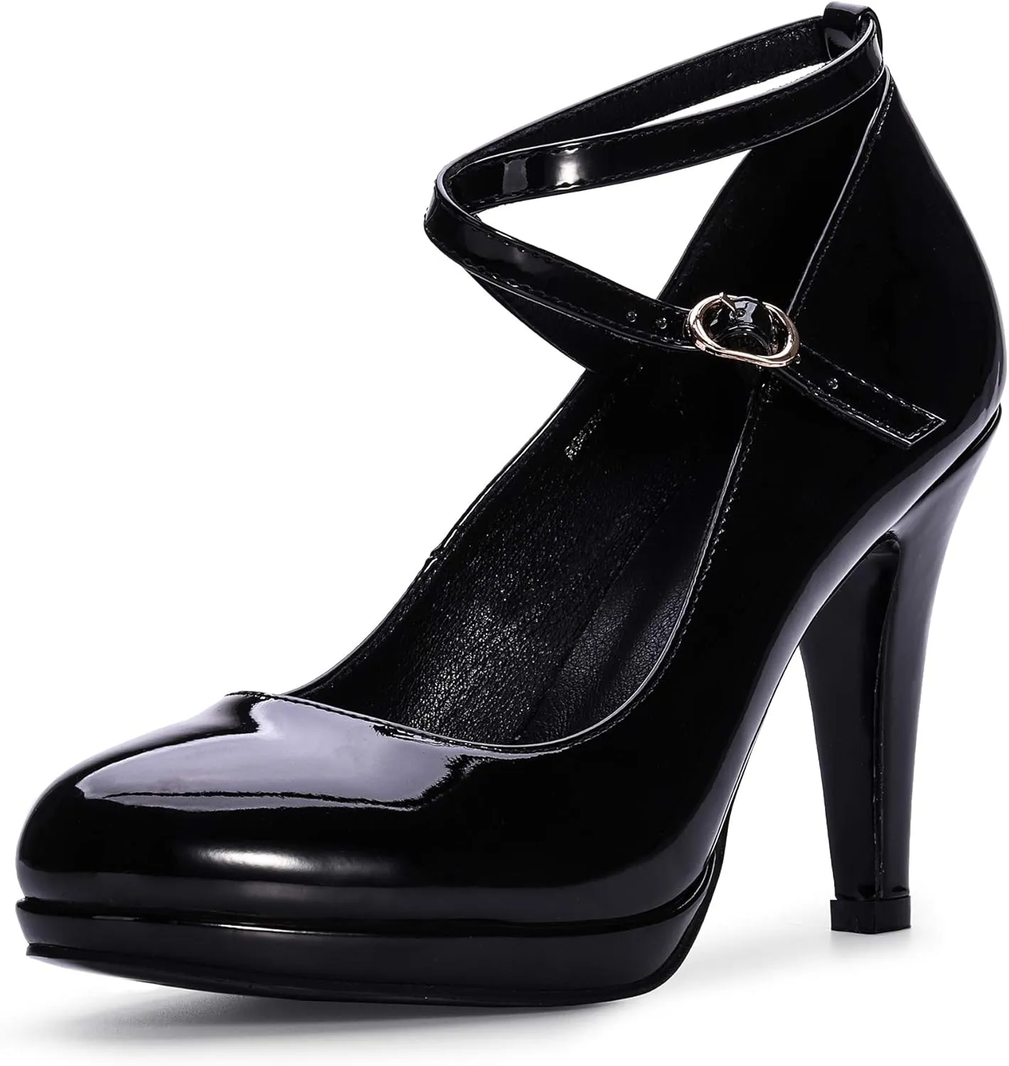 IDIFU Women's Tracy Platform High Heels Closed Toe Pumps Strappy Cross Ankle Strap Shoes for Casual Work Wedding