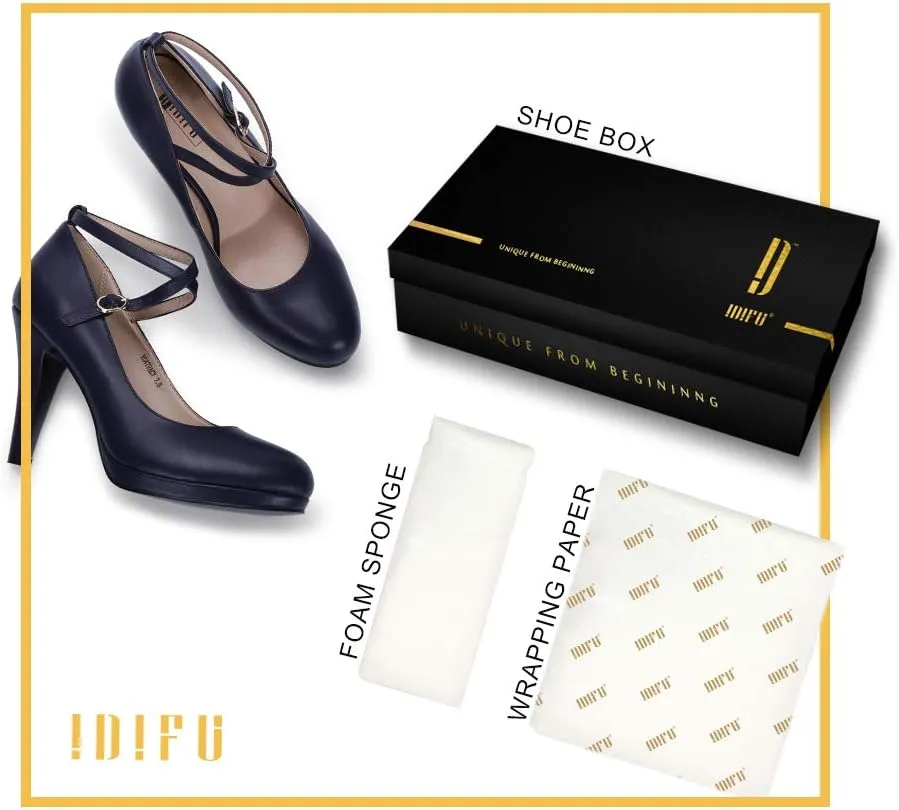 IDIFU Women's Tracy Platform High Heels Closed Toe Pumps Strappy Cross Ankle Strap Shoes for Casual Work Wedding
