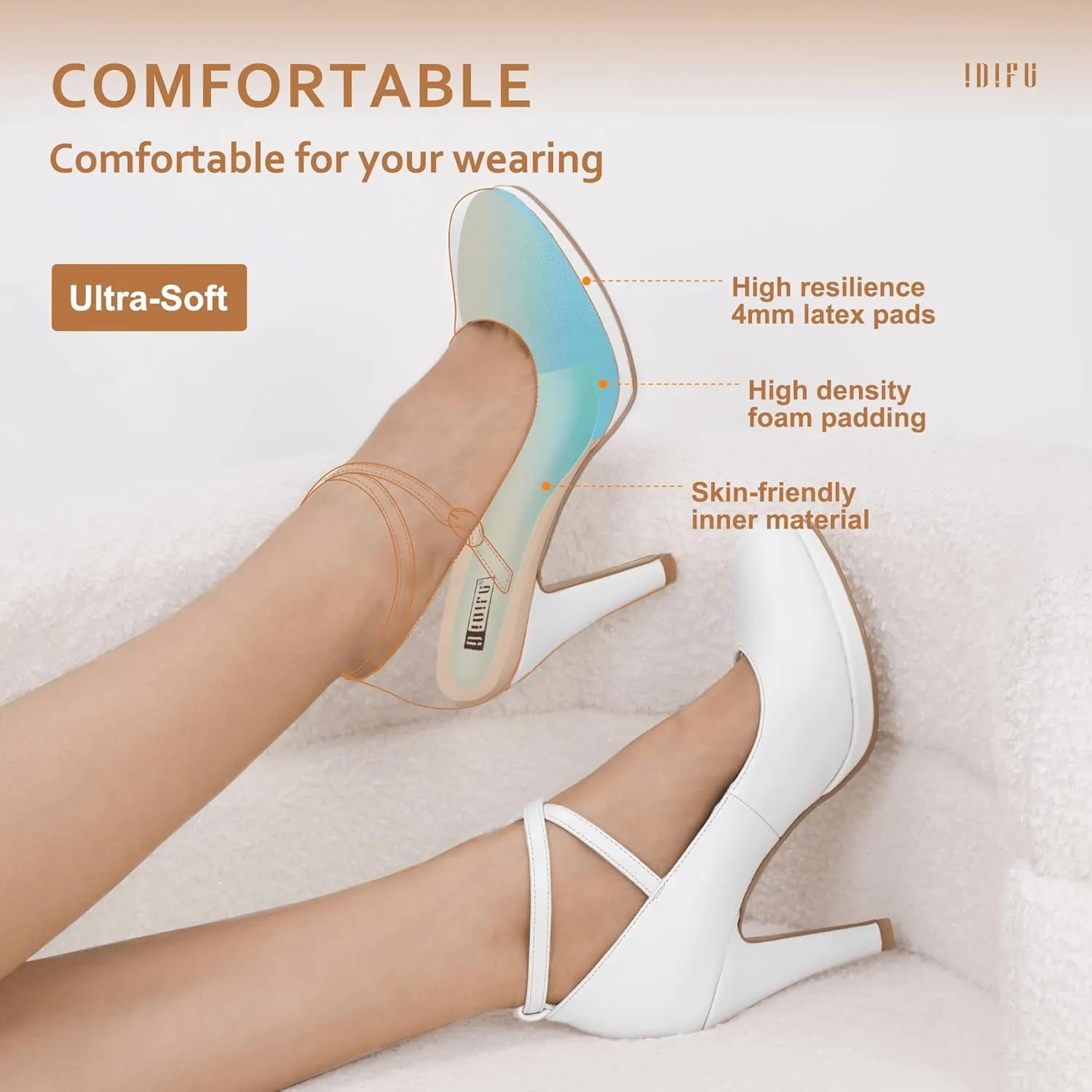 IDIFU Women's Tracy Platform High Heels Closed Toe Pumps Strappy Cross Ankle Strap Shoes for Casual Work Wedding