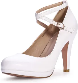 IDIFU Women's Tracy Platform High Heels Closed Toe Pumps Strappy Cross Ankle Strap Shoes for Casual Work Wedding